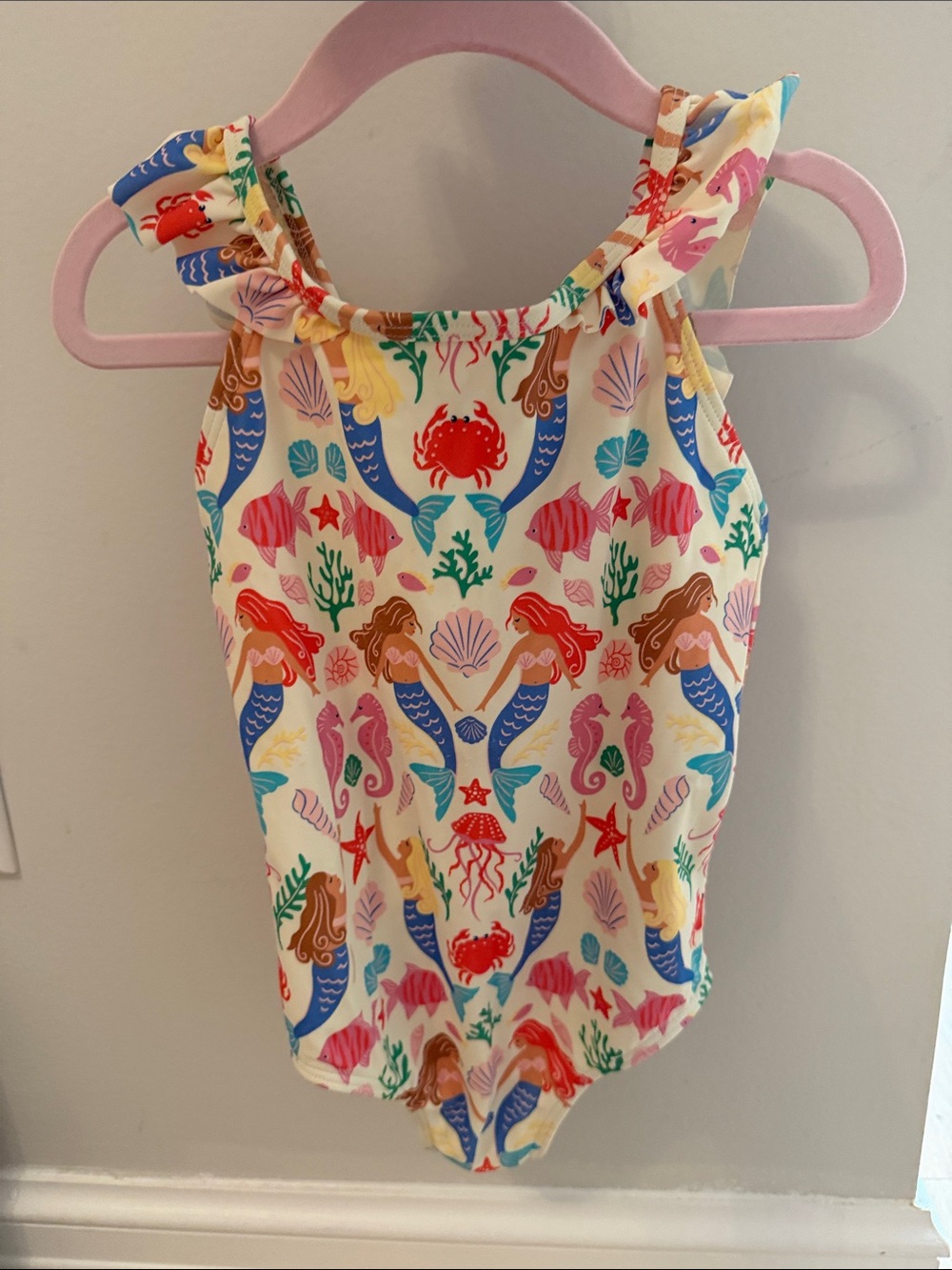 Mini Boden Cream One-Piece Swimsuit with Multicolor Mermaid Print